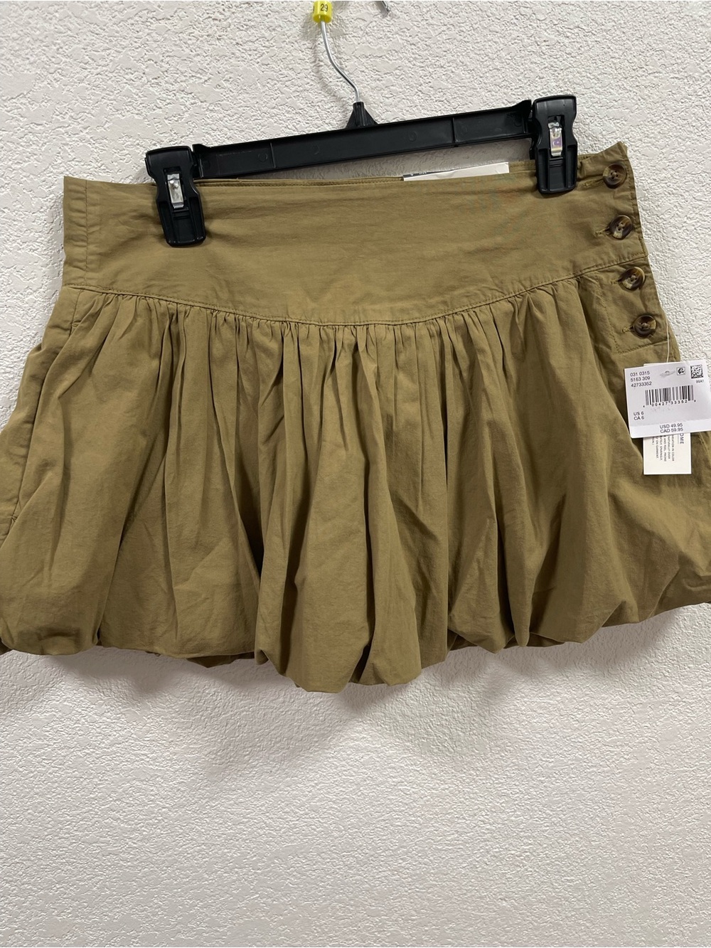 American Eagle Outfitters Olive Bubble Skirt with Side Buttons